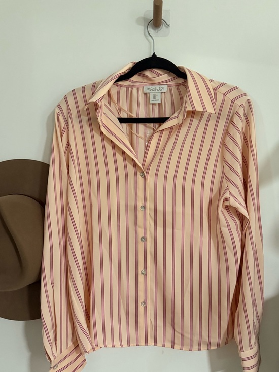 Rachel Zoe Tops - Rachel Zoe Peach Blouse with Burgundy Stripes